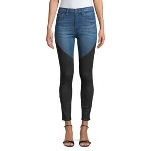 Hudson Jeans denim Super Skinny Ankle Jeans black leather like coating size 29